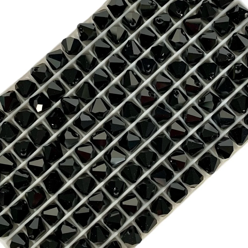 Swarovski Lot/24 8mm Jet Bicone Faceted Crystals - Made in Austria